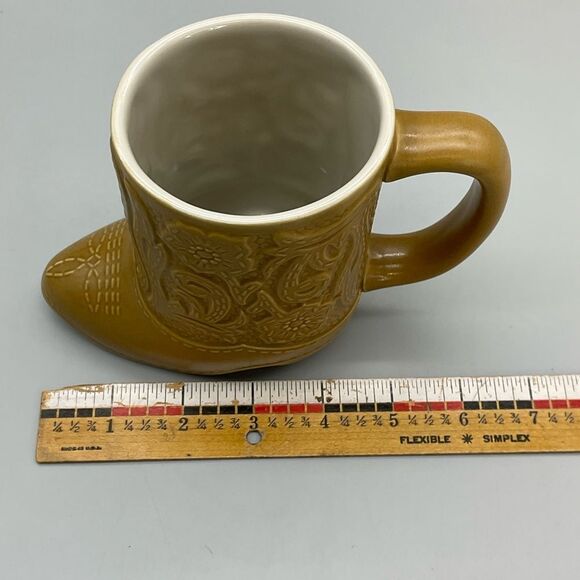 Vintage Ceramarte Brazil Brown Boot Floral Embossed Coffee Tea Mug - Picture 11 of 13